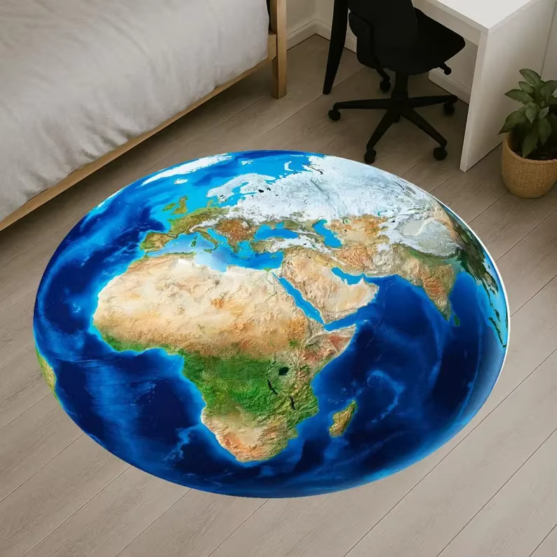 Tapis rond globe terrestre, carte du monde, moderne, fleurs, oiseaux, antidérapant, tapis de porte, 
