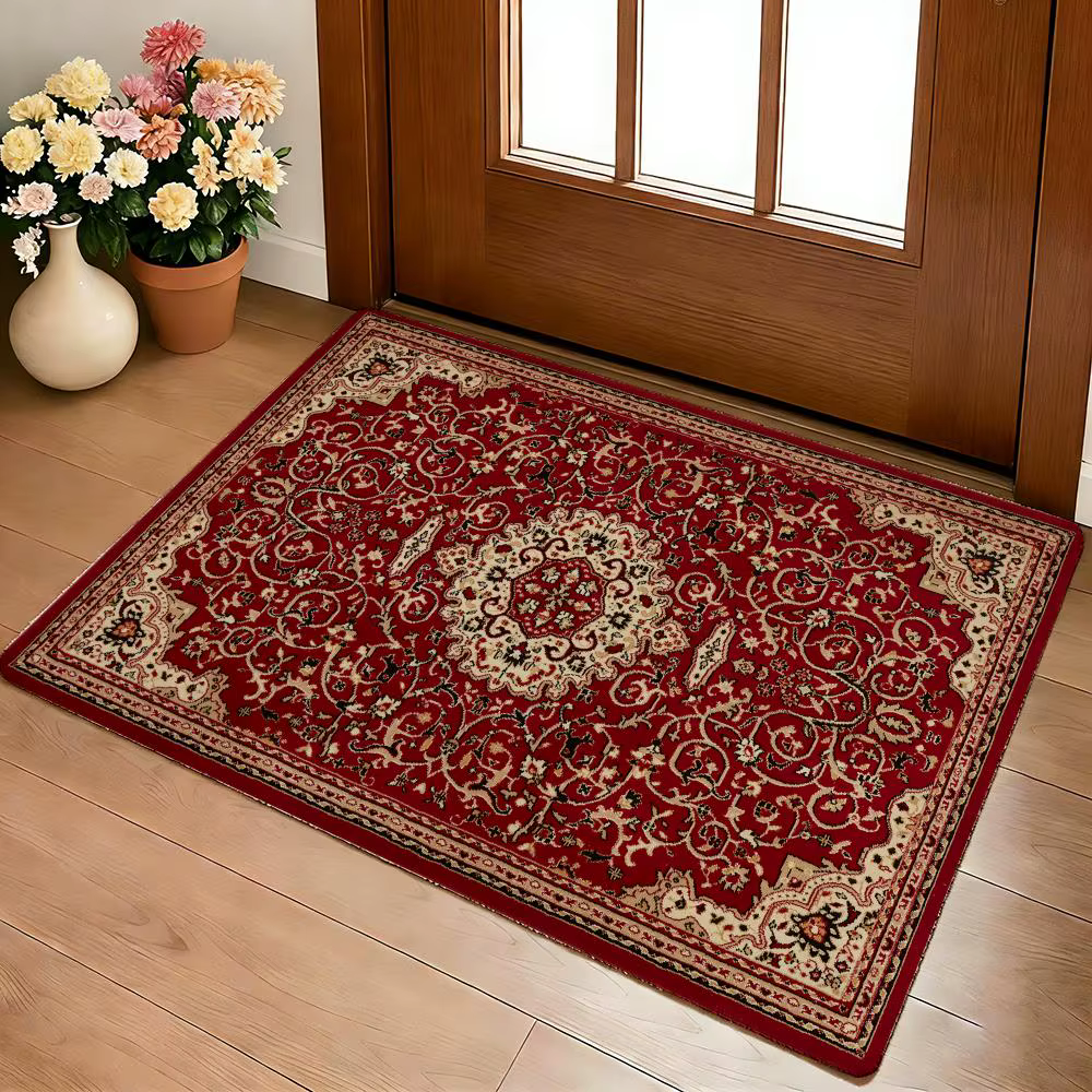 Tapis persan rouge mystérieux, tapis de sol confortable en flanelle douce et épaisse, antidérapant,