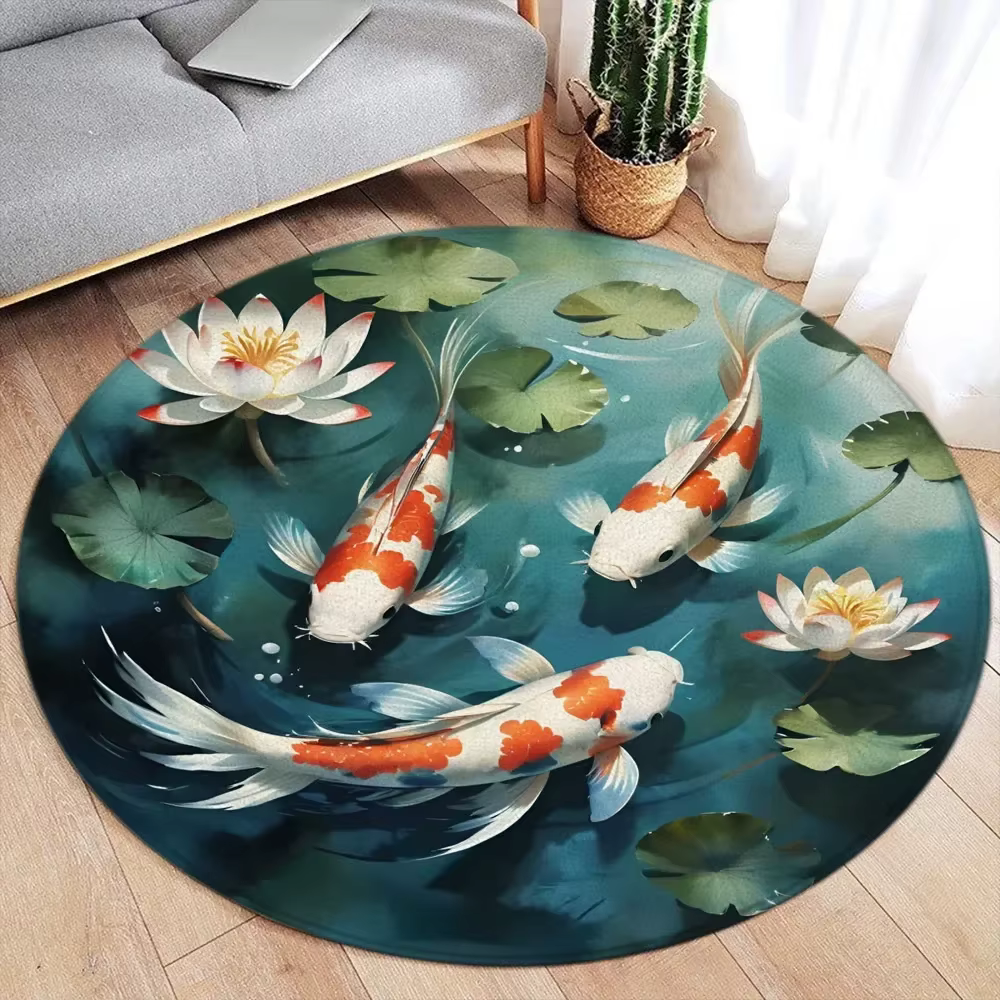 Tapis de style japonais avec poissons Koi et fleurs de cerisier, tapis antidérapant pour salon, cham