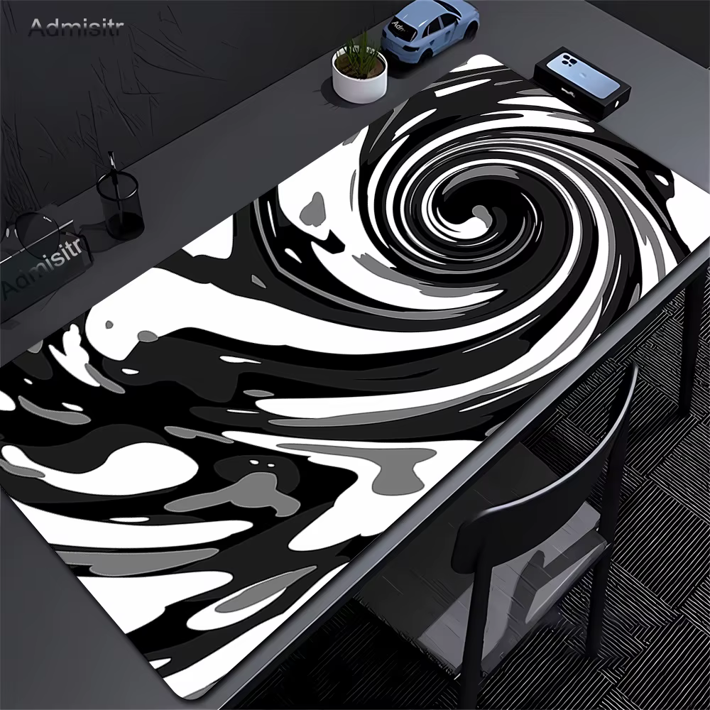 Tapis de souris Gamer noir et blanc, antidérapant, résistant à l'usure, fond en caoutchouc avec bord