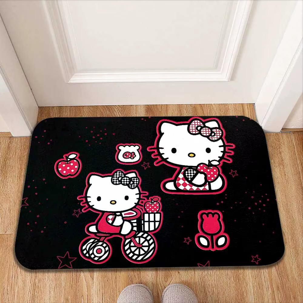 Tapis de porte d'entrée Kawaii noir Kitty, décoration de cuisine, de moto, de salon, de bain, de sol