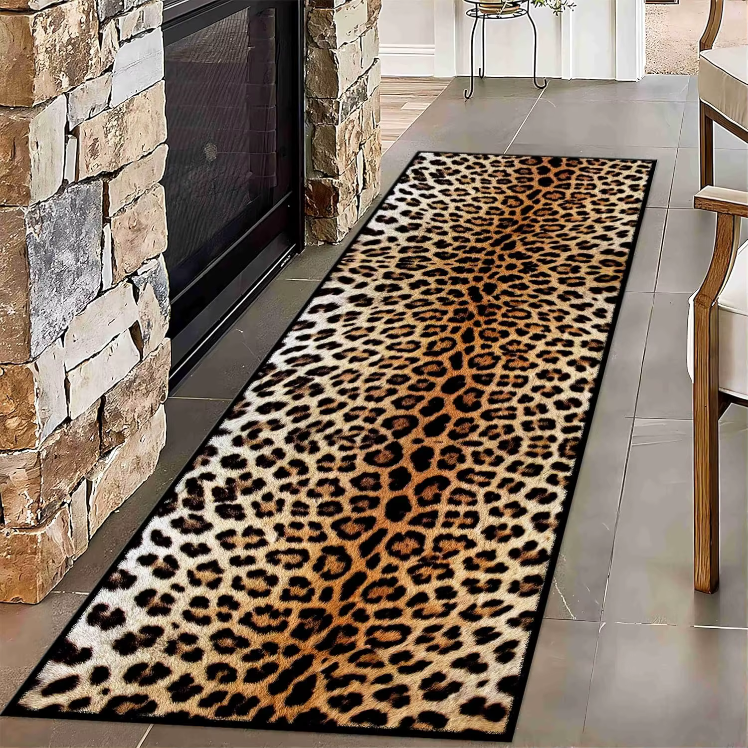 Tapis de zone imprimé léopard vintage, pour couloir, feuilles sauvages, lavable, pour salon intérieu