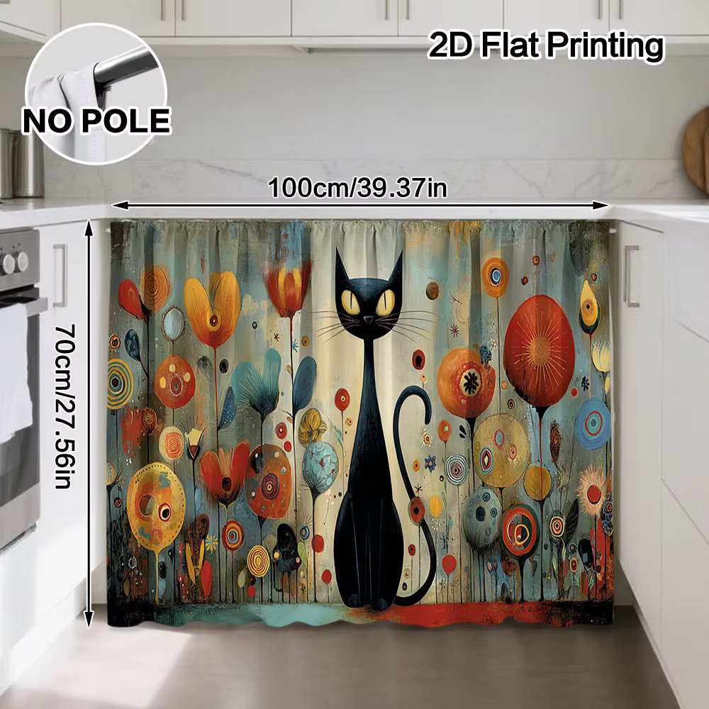 Rideaux de cuisine VIKAMA avec motifs de chats et de fleurs colorées, adaptés aux cuisines, aux salo