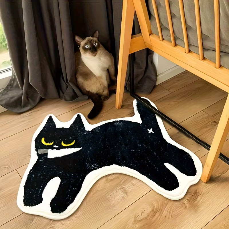 Tapis VIKAMA Sassy Black Cat antidérapant, confortable, doux et chaleureux, pour chambre à coucher, 