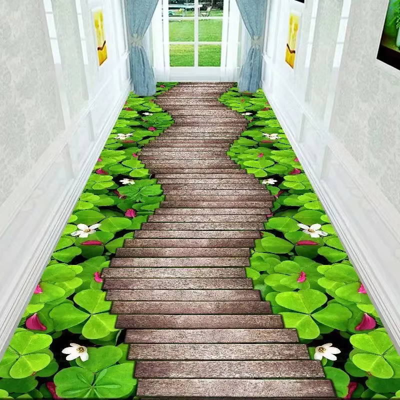 Tapis de couloir 3D vert, tapis de jardin, tapis long pour salon, décoration d'intérieur, tapis anti