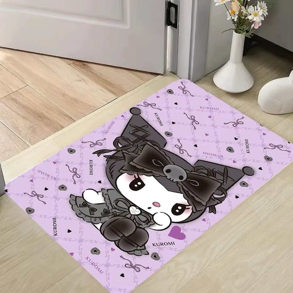 Tapis de sol Kuromi Purple Bow, tapis antidérapant, imprimé de dessin animé Gothic Lolita, lavable, 