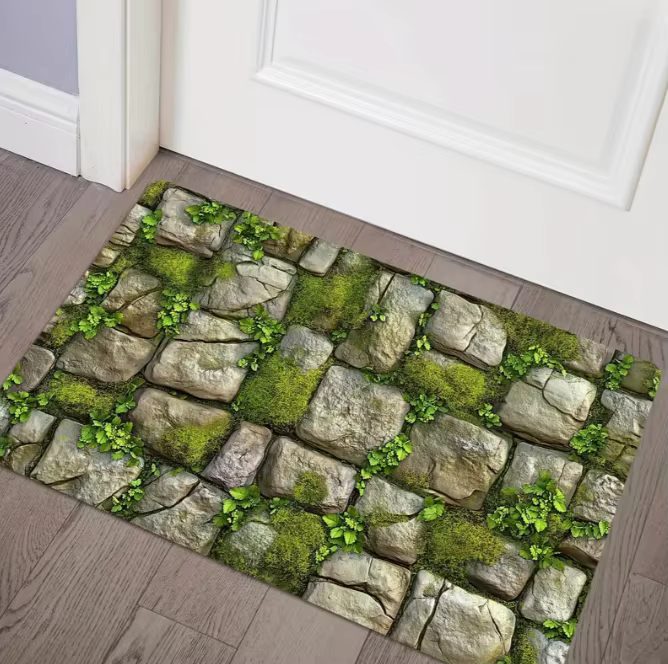 Tapis de sol à motif de mousse texturée en pierre, pantoufles de porte, petite entrée, chambre à cou