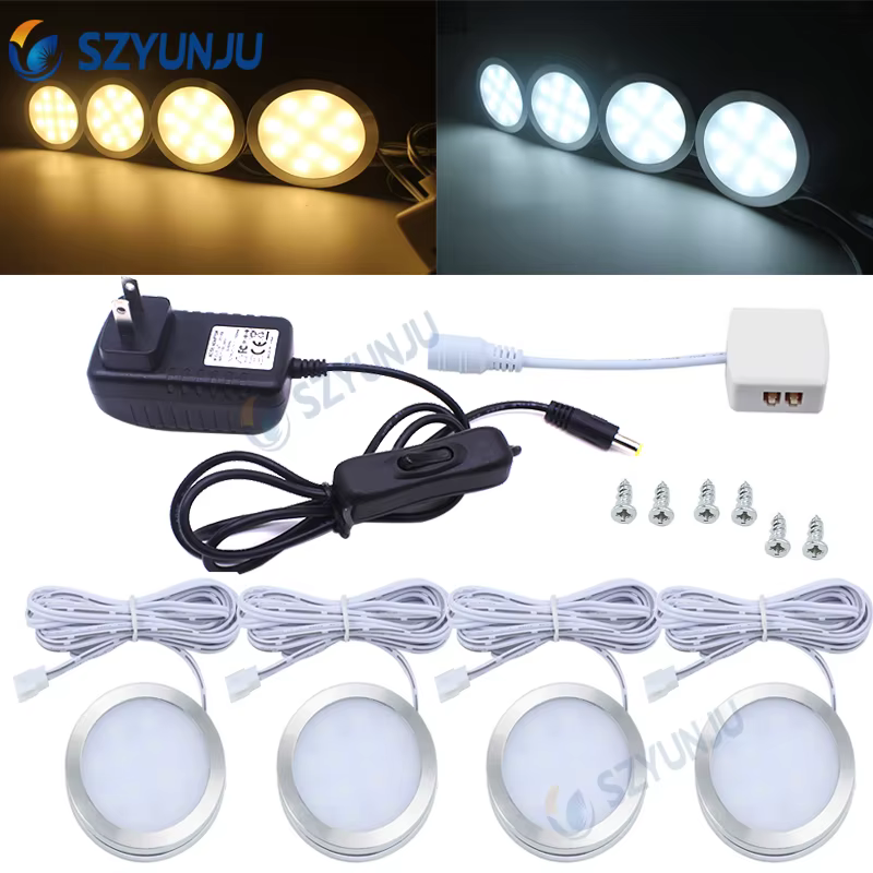 Lumière d'armoire LED 2W avec adaptateur d'alimentation DC 12V, éclairage intérieur pour sous armoir