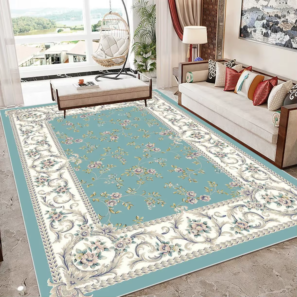 Grand tapis de salon de luxe de Style européen, doux, grande surface, décoration de sol de maison, c