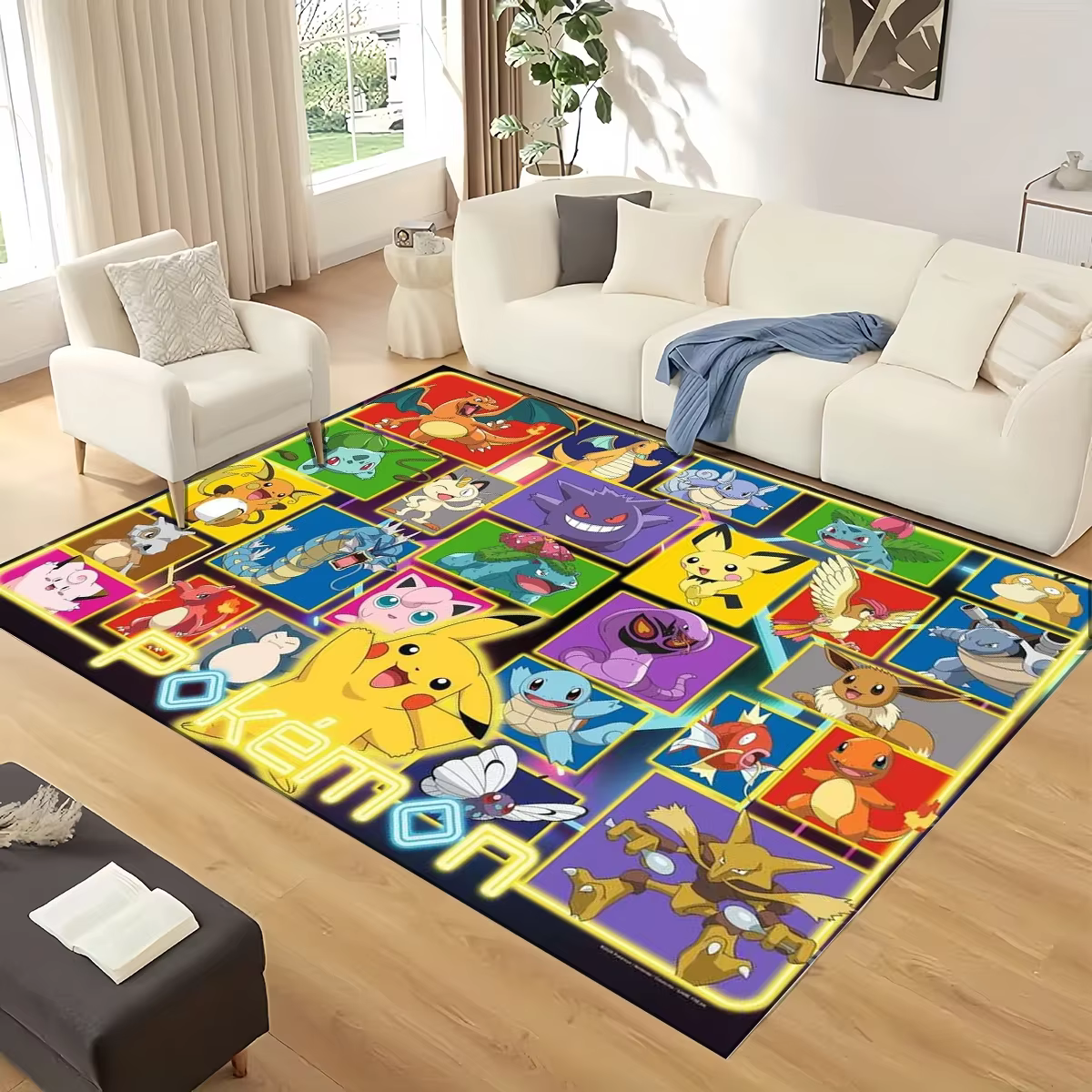 Tapis de dessin animé Pokemon Pikachu pour salon, chambre à coucher, décoration de canapé, tapis de