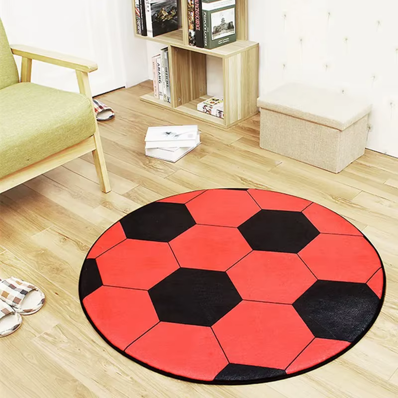 Tapis rond imprimé ballon de Football, tapis de sol noir et blanc, décoration de maison pour salon,