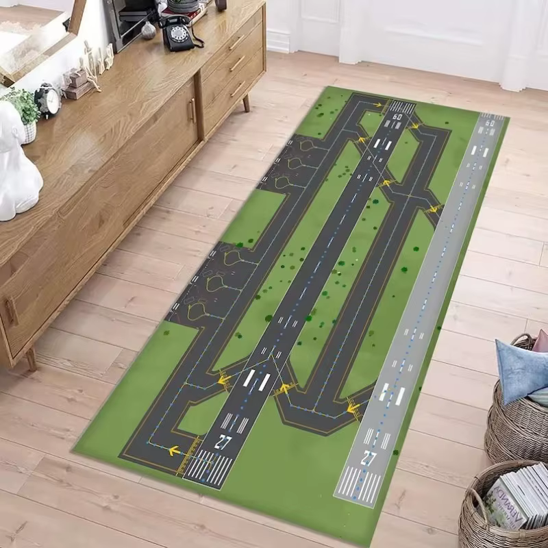 Tapis de décoration pour la maison, motif piste d'aviation verte, tapis de sol pour salon, chambre, 