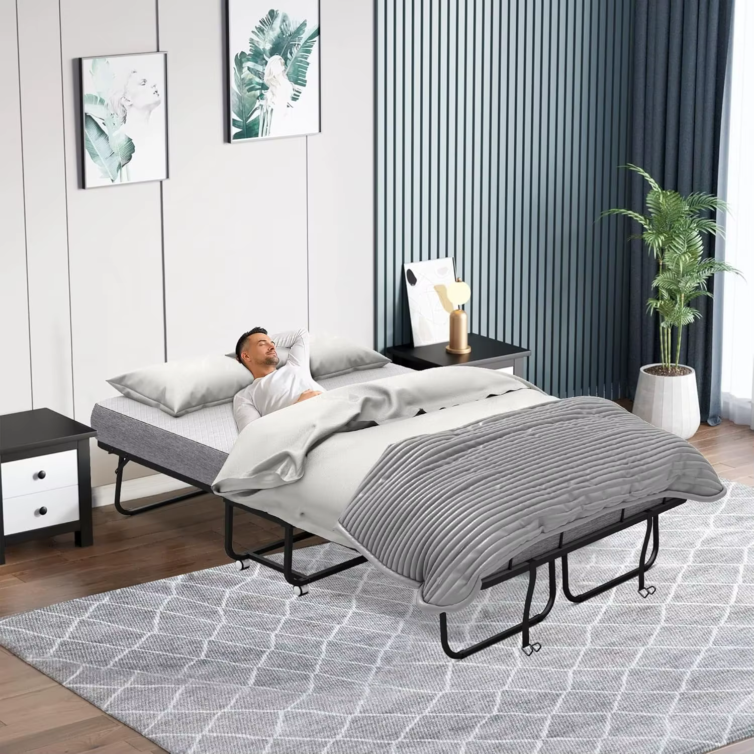 Lit pliant grand format avec matelas - Lit pliant extra large 75''x54'' pour invités, gain de place,