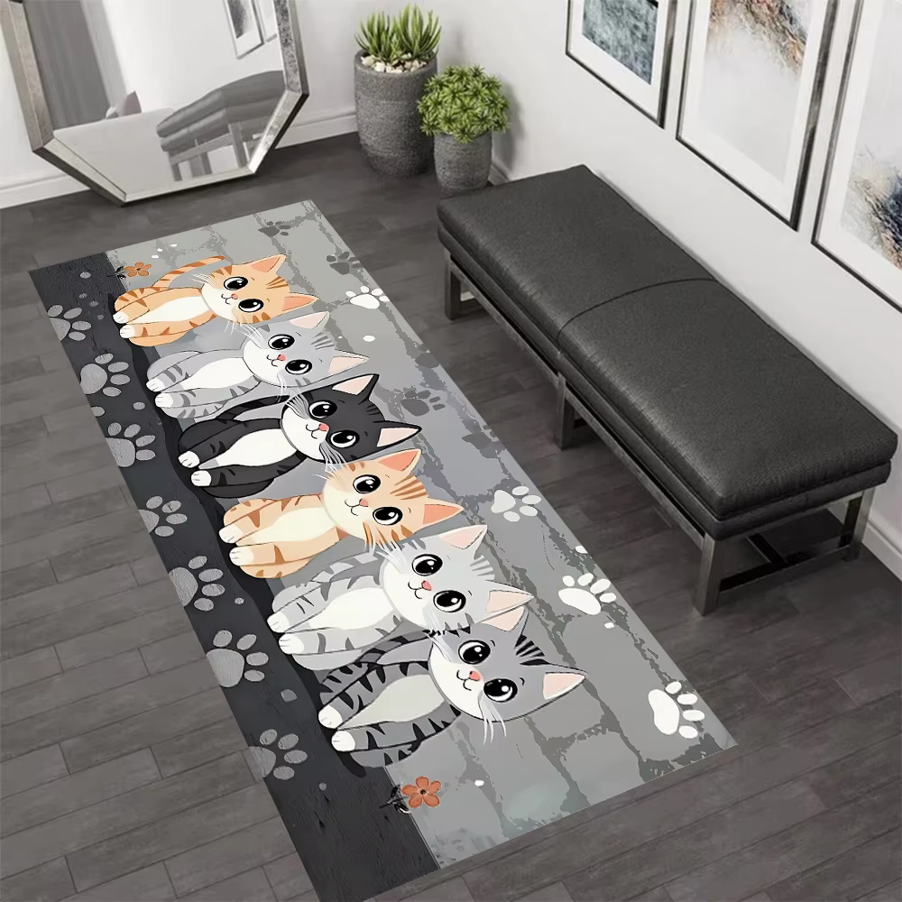 Tapis de cuisine imprimé chat mignon, lavable en Machine, antidérapant, pour la cuisine, le linge, l