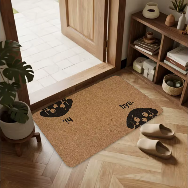 Tapis imprimé chien de dessin animé, antidérapant, pour entrée, lettre Hi Bye, décoration de la mais