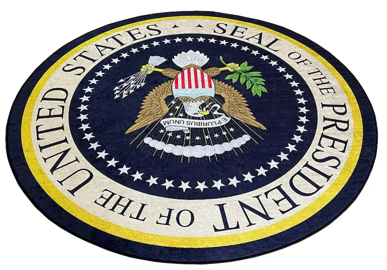Tapis rond avec sceau abstrait et président – Tapis moderne antidérapant pour la décoration de la ma