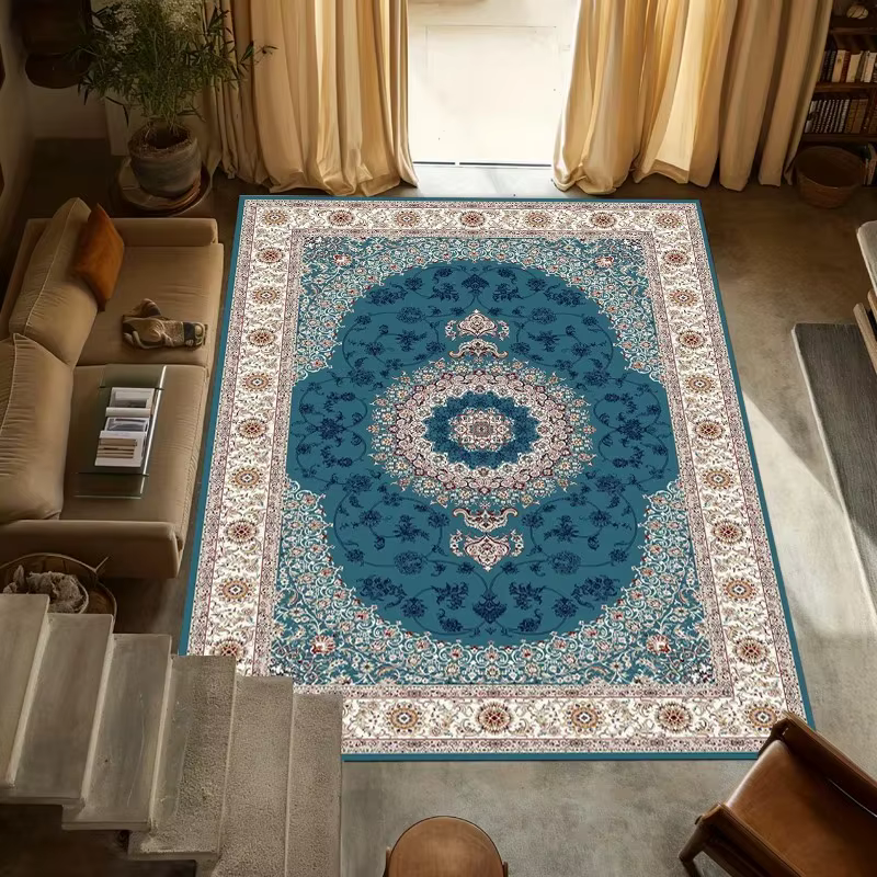 VIKAMA Tapis vintage persan antidérapant bleu marine à motifs floraux lavable pour la décoration du 