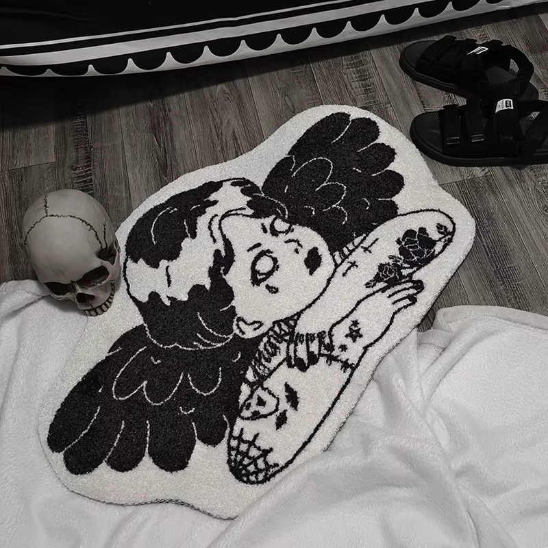 Tapis de sol gothique Punk pour bébés, ange, croix rebelle, déco, tatoué, foncé