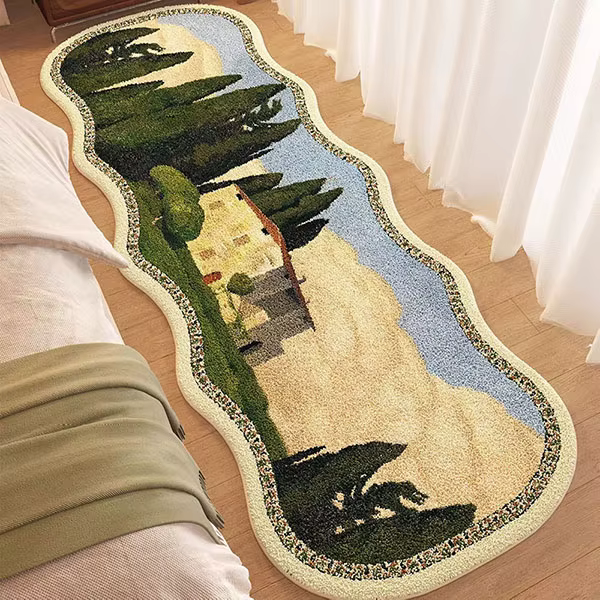 Tapis imprimé rétro, tapis en peluche antidérapant pour salon, chambre à coucher, chevet, décoration