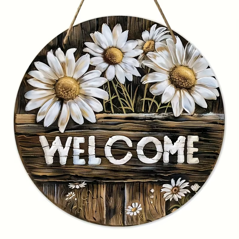 Panneau de marguerite de bienvenue en bois de 8 pouces, décoration de dortoir de maison, décor de ja