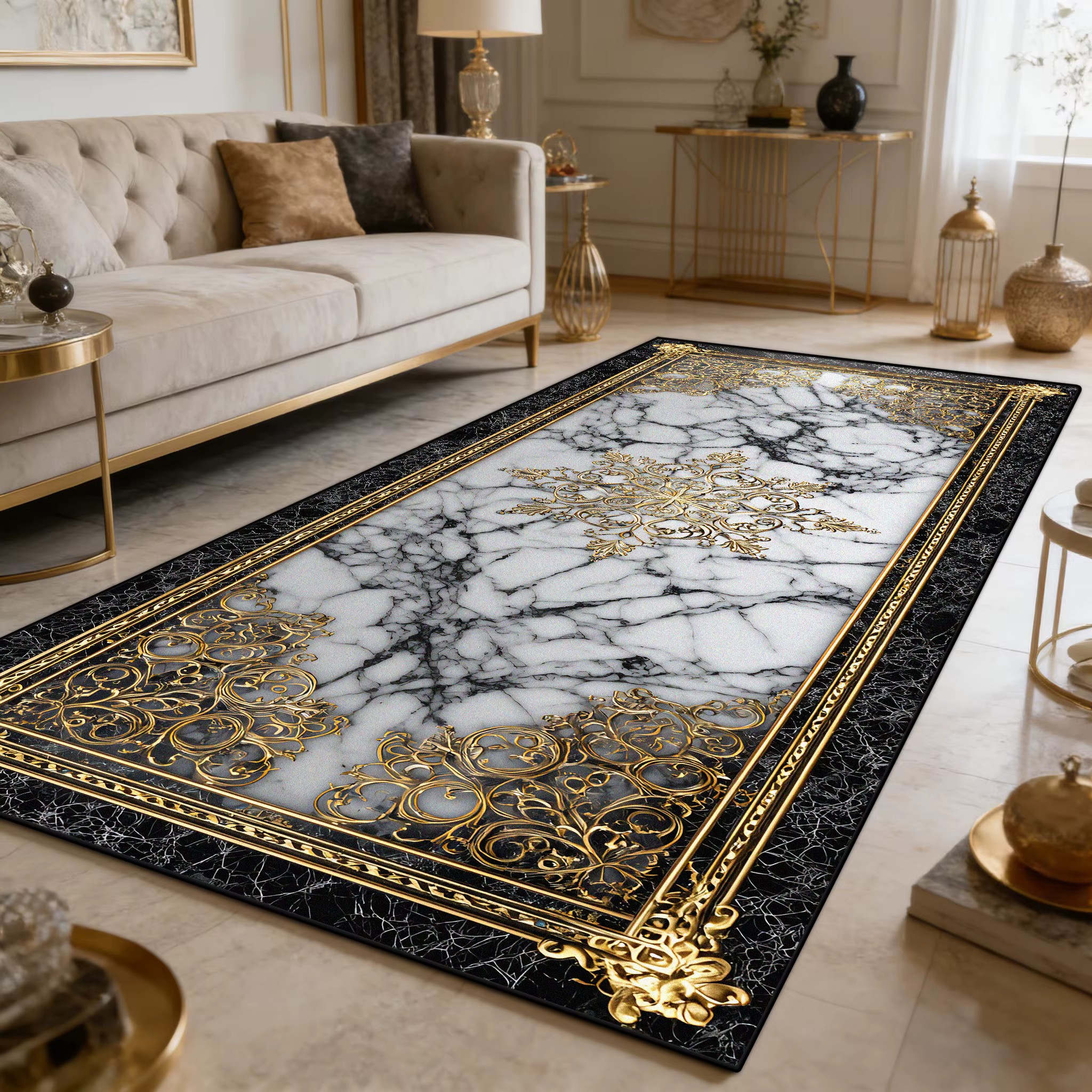 Tapis long en marbre de luxe, décoration européenne, tapis de salon, tapis moelleux et doux, tapis d