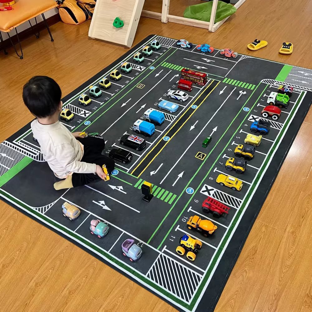 Tapis de jeu multicolore à motifs de circuits de course pour chambre d'enfant, tapis éducatif antidé