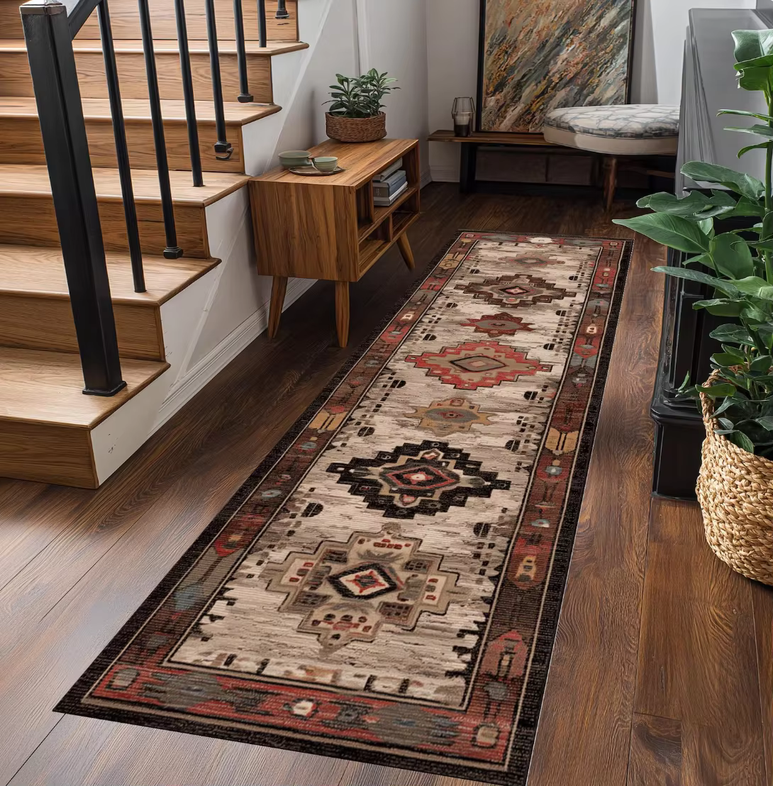 Tapis Long à rayures géométriques ethniques, Style bohème, antidérapant, Durable, résistant à l'usur