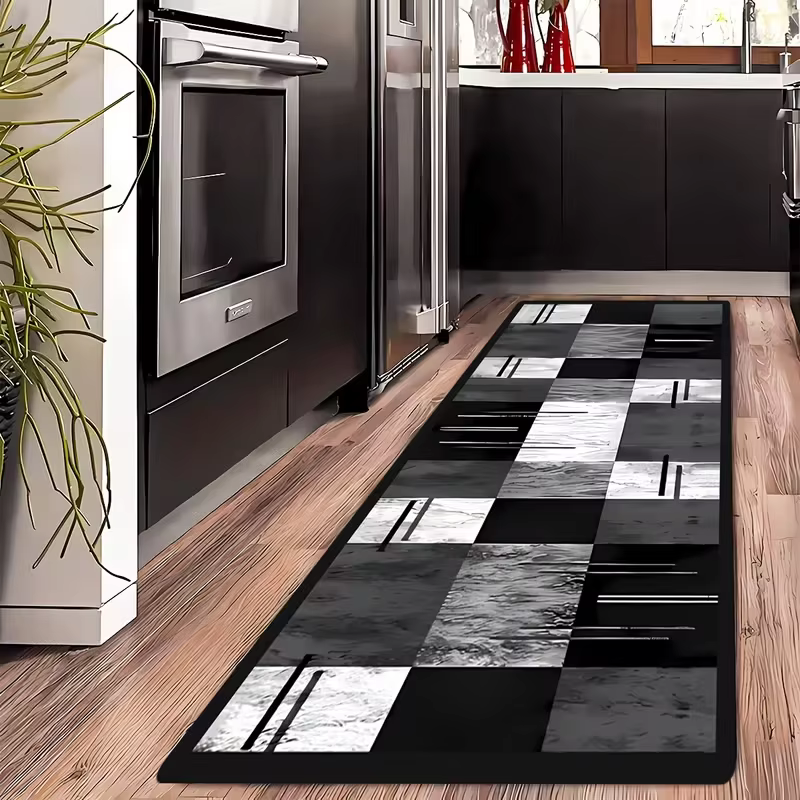 Tapis géométrique moderne noir et blanc, 1 pièce, tapis de sol rectangulaire adapté au couloir, cuis