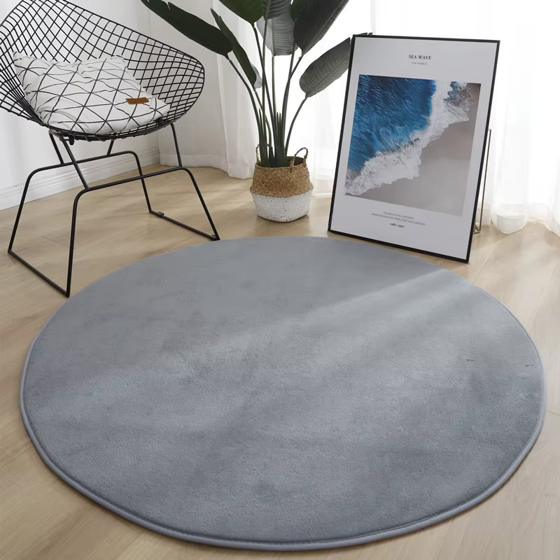 Tapis rond en velours corail pour salon moderne, couleur unie, pour chambre d'enfants, tapis de jeu