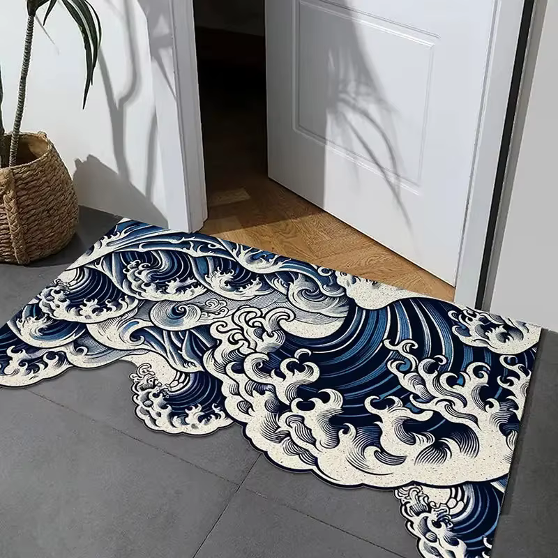VIKAMA Tapis japonais Great Wave Area, antidérapant, lavable, tapis à thème Ukiyo-e, pour salon, cha
