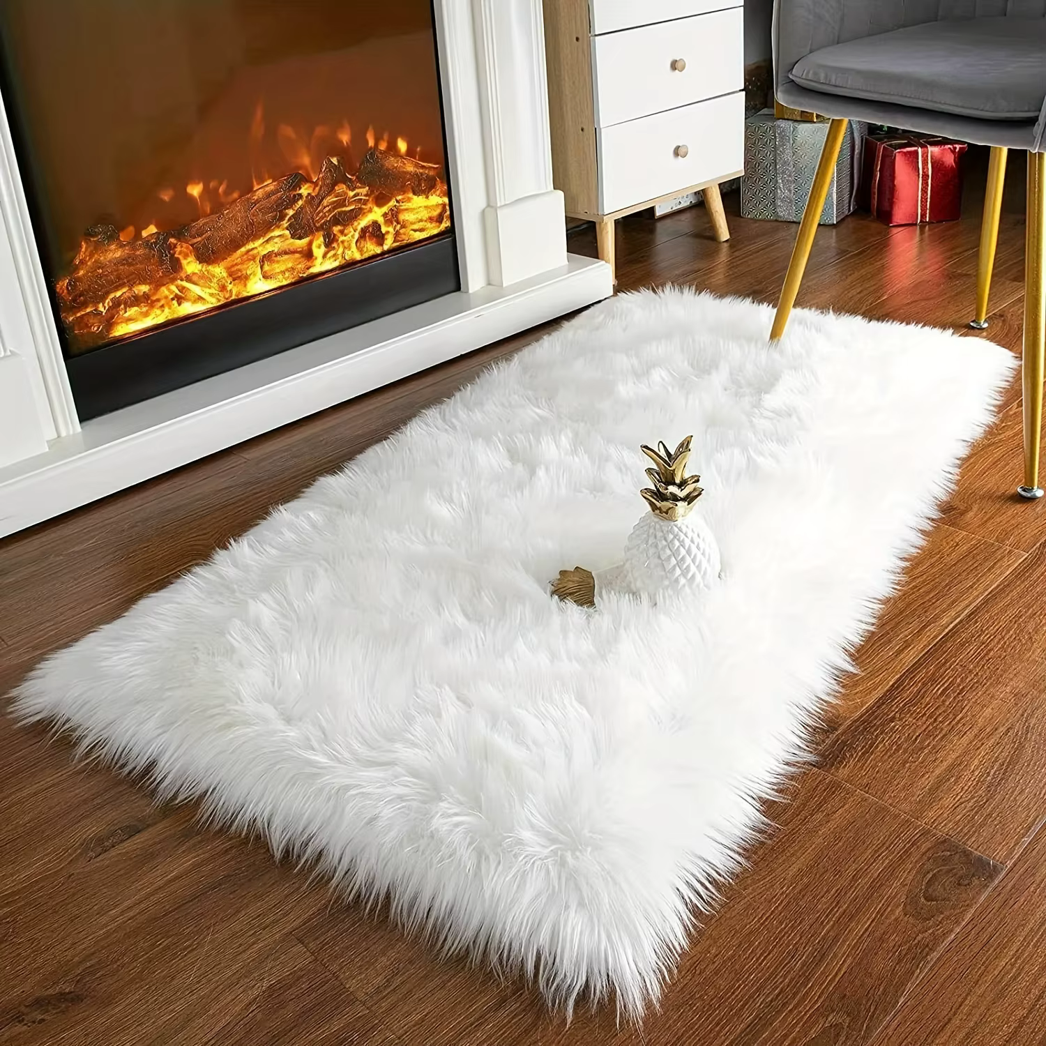 Tapis en fausse fourrure de mouton blanc, tapis pour salon et chambre à coucher, tapis moelleux, déc