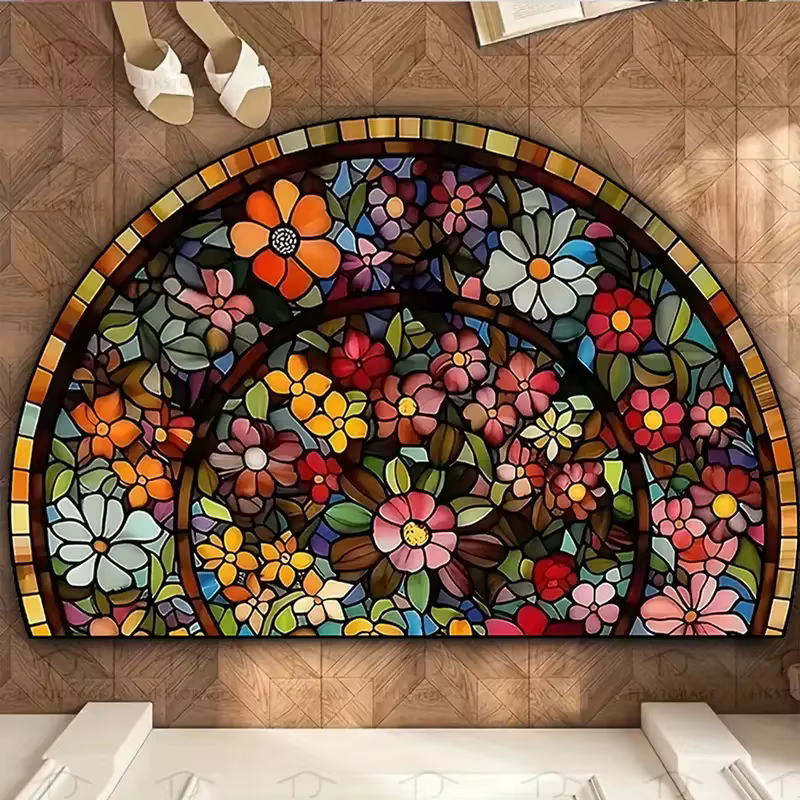 VIKAMA – tapis Semi-circulaire en flanelle florale, doux et antidérapant, pour cuisine, intérieur et