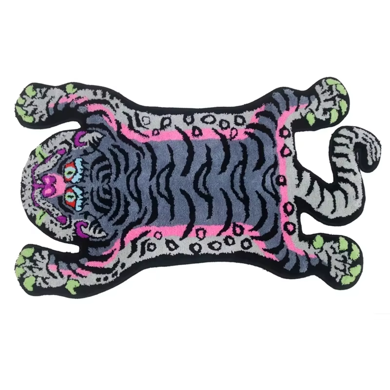 Grand tapis tibétain noir épais en forme de tigre, en peluche, touffeté, de chevet, antidérapant, ab