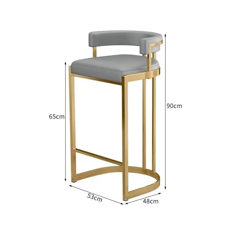 Tabouret de Bar de luxe à la mode, cadre en métal doré, rembourré, dossier incurvé, chaise haute mod