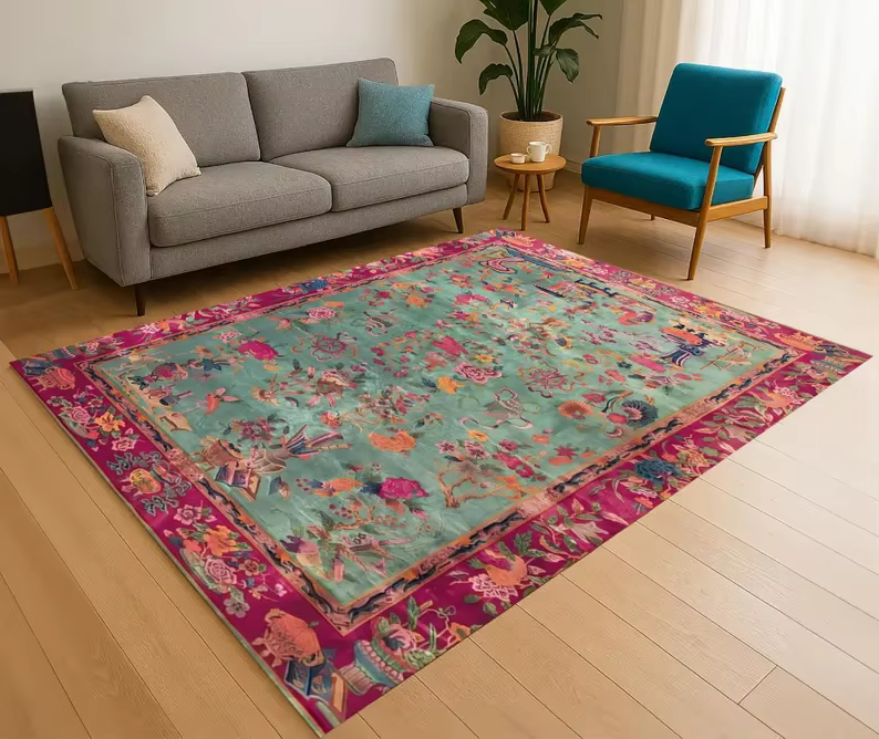 Tapis d'appoint vintage de style turc, imprimé 2D, motif oriental, tapis traditionnel antidérapant, 