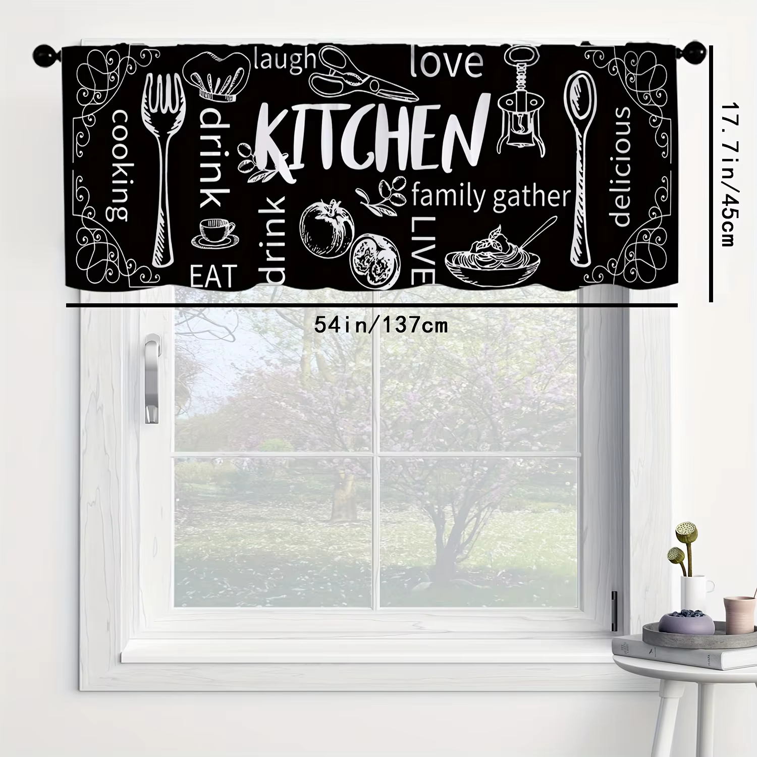 Rideaux courts occultants VIKAMA style ferme avec passe-tringe pour cuisine, salle de bain, salon, d