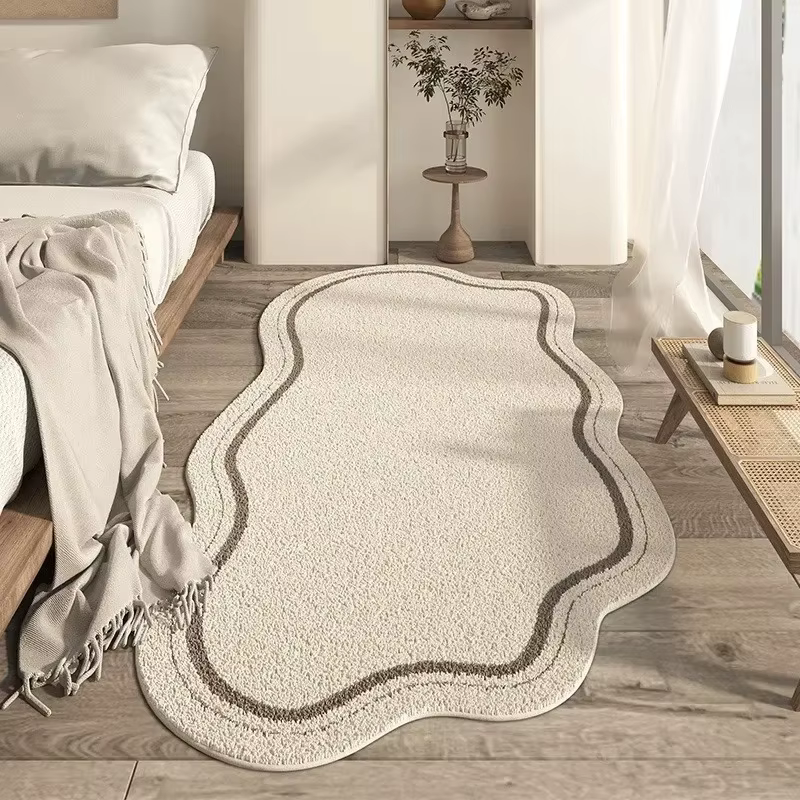 Tapis irrégulier style crème, tapis minimalistes pour chambre à coucher, tapis de salon antidérapant