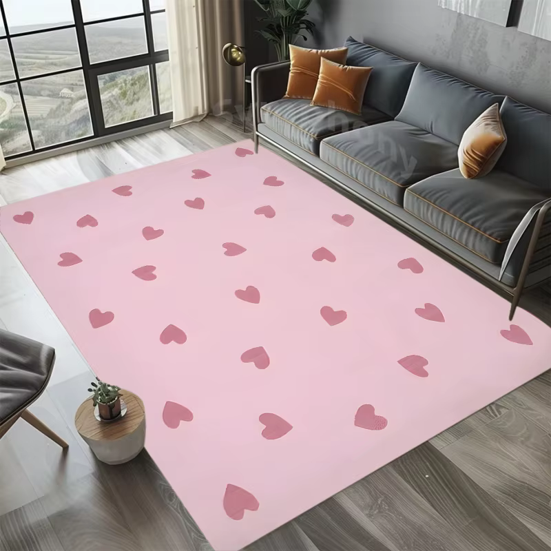 Tapis Sweet Heart, motif romantique rose amour, tapis doux antidérapant, décoration artistique pour