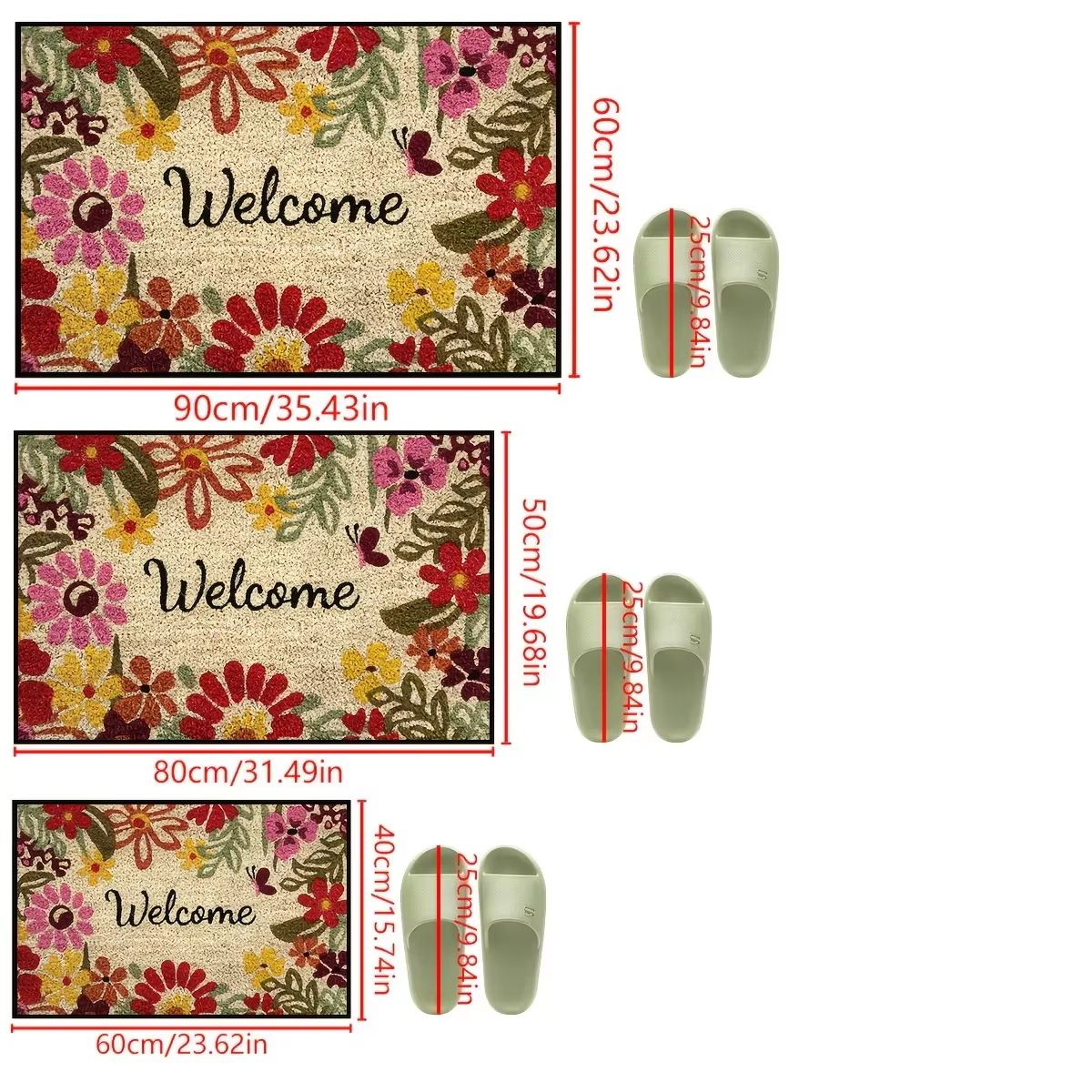 VIKAMA Garden Style Tapis de bienvenue à fleurs, antidérapant, lavable, pour l'entrée, le salon, la 