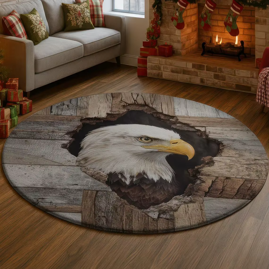 Tapis rond imprimé trou de lapin, imprimé animal 3D visuel, paillasson, décoration de salon, chambre