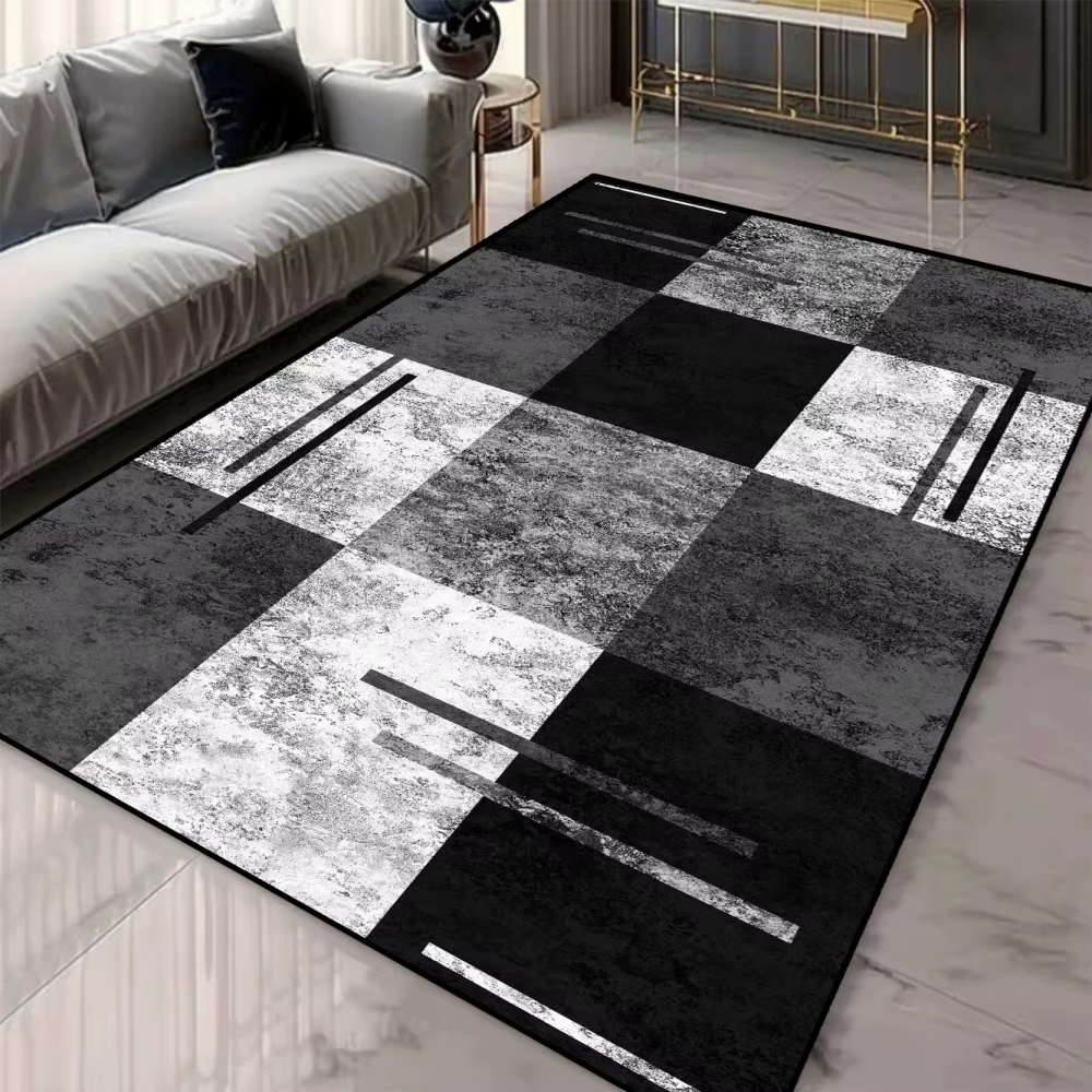 Tapis à motif géométrique gris antidérapant pour salon et chambre à coucher, décoration moderne mini