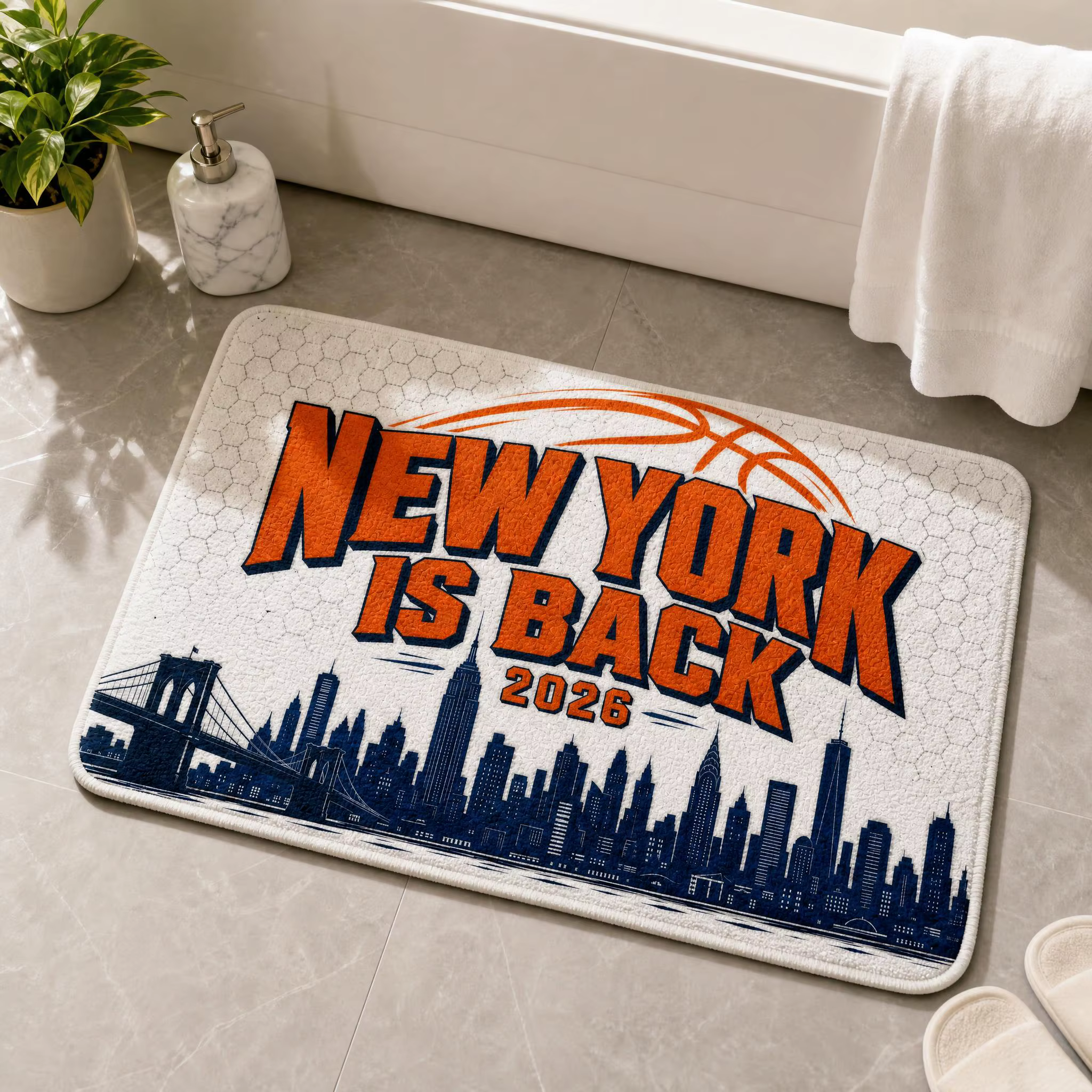 Paillasson vintage avec motif de l'horizon de New York, tapis de bain imprimé avec motif de basket-b