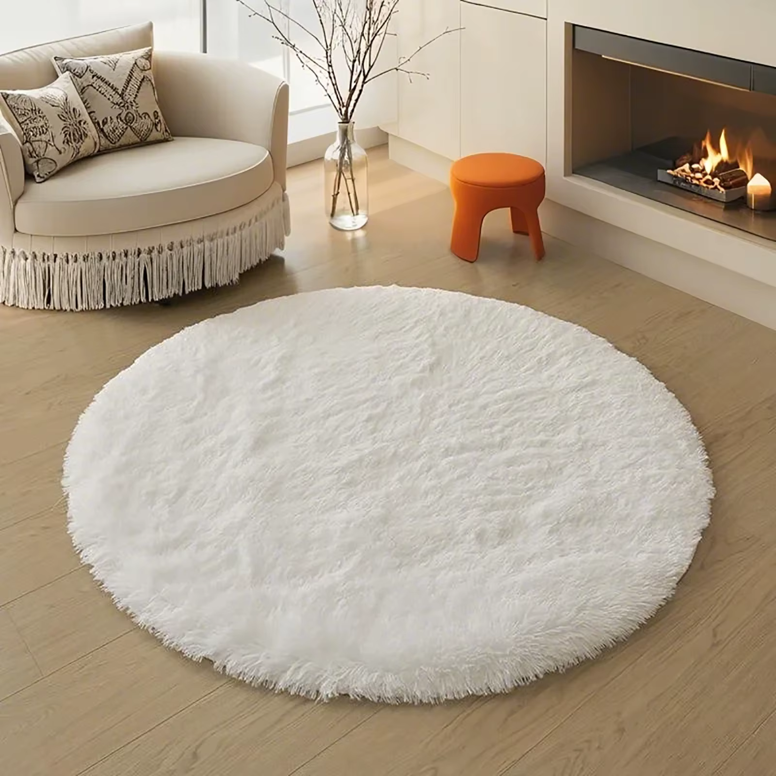 Tapis doux et moelleux pour salon, canapé, chambre à coucher, support antidérapant, rond en peluche,