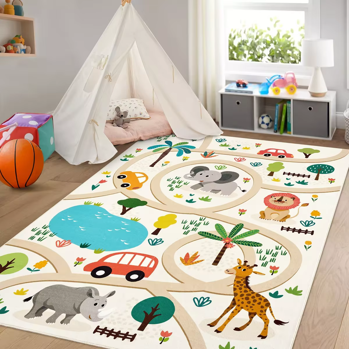 Tapis Animal coloré antidérapant pour enfants, salle de classe, chambre à coucher, salle de jeux, vo