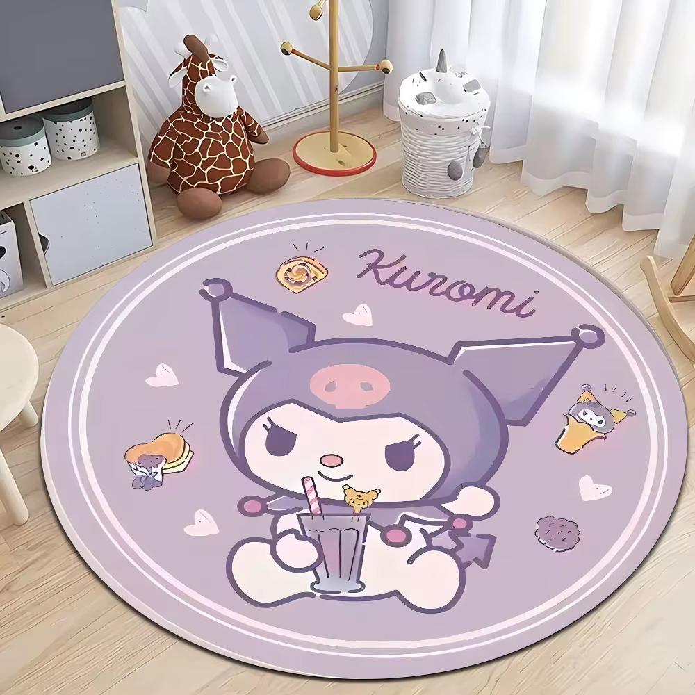 Tapis rond imprimé Sanrio Kuromi, tapis lavable pour salle de jeux, tapis pour enfants, tapis antidé