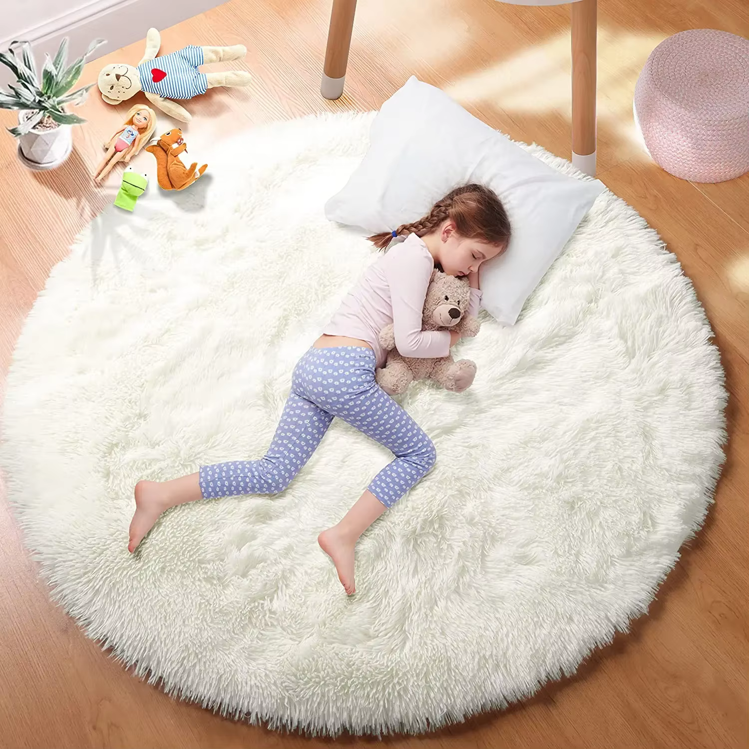 Tapis rond en peluche Super doux, blanc moelleux, pour Salon, décoration de maison, chambre d'enfant