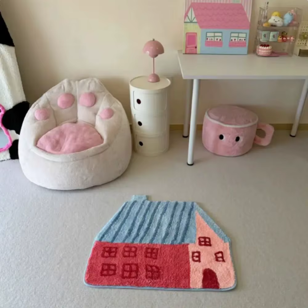 VIKAMA – tapis de chambre de dessin animé, toit bleu et mur blanc, motif de canard, tapis d'entrée d