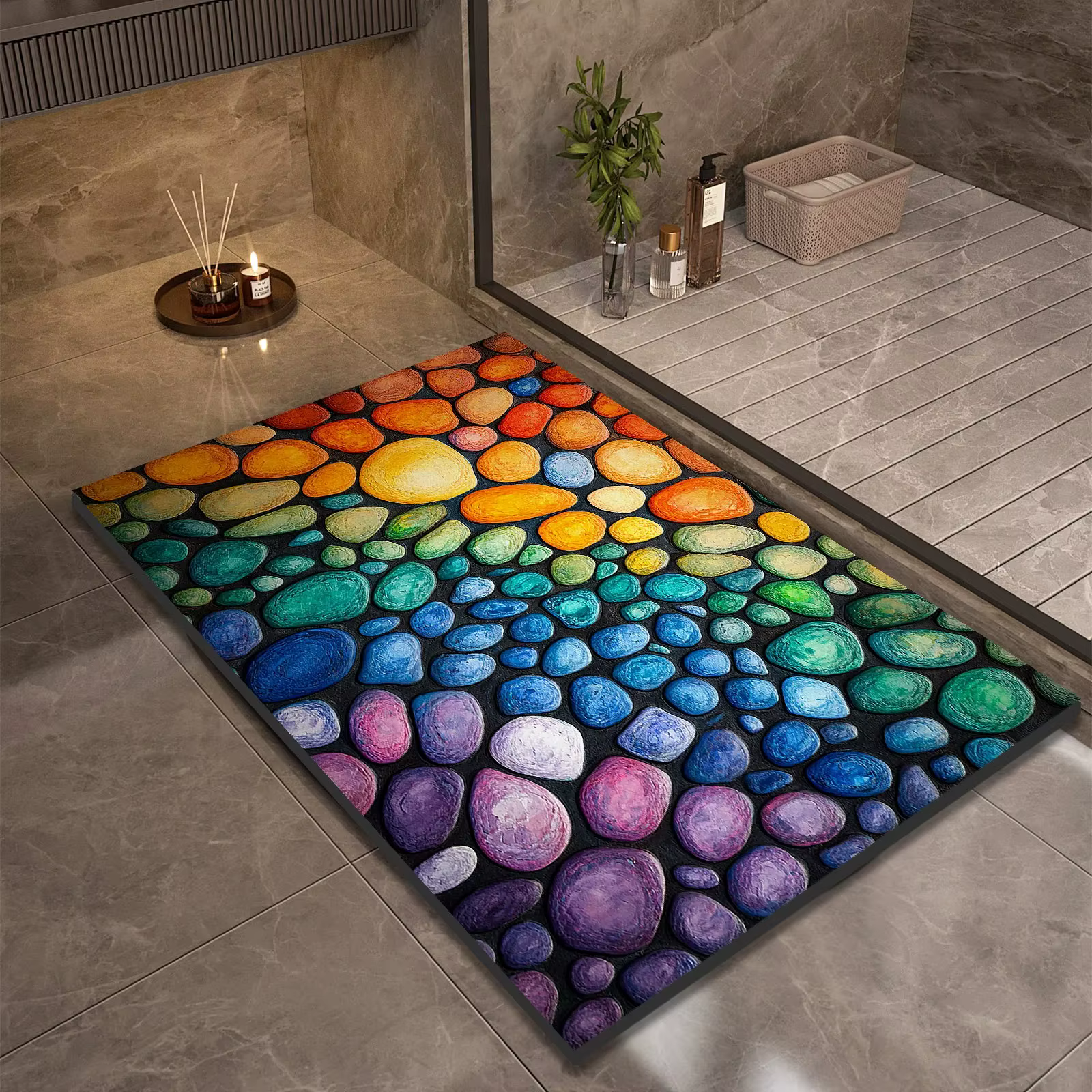 Tapis de bain en Diatomite, Design en pierre, antidérapant, pour salle de bain, douche, pieds, absor