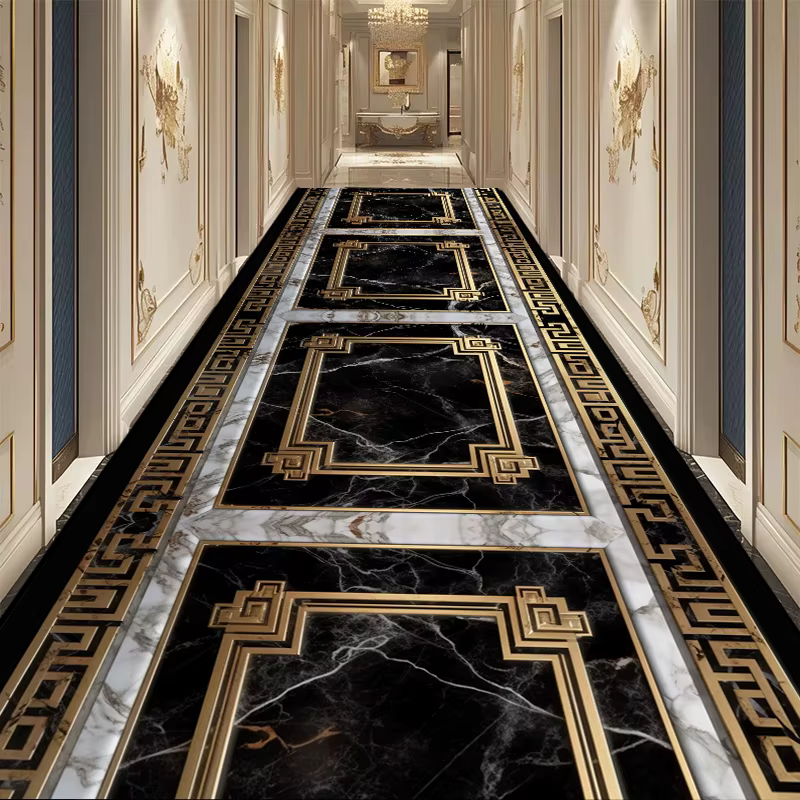 Tapis de Couloir de Luxe Noir Européen, Long Hall, Escalier, Décorations de Couloir, Runner Lea, Pol