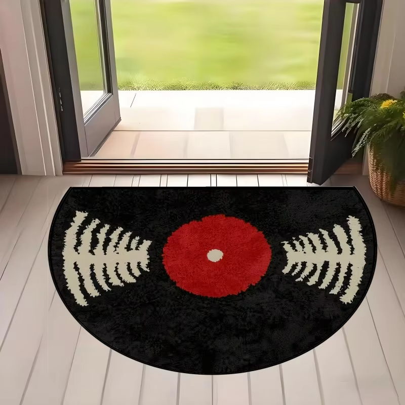 Paillasson semi-circulaire vintage en vinyle, thème musical, tapis de bienvenue antidérapant et lava
